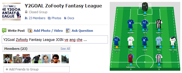Facebook ah Y2GOAL Fantasy League